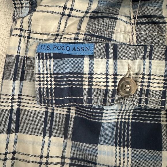 US Polo Assn Plaid Soft Canvas Belted Cargo Shorts Men's Size 36 Blue/ White - Picture 4 of 6